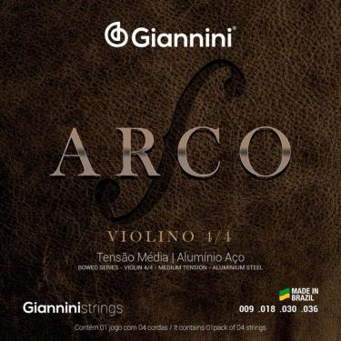Imagem de Kit 5 Encordoamento Violino Aço Giannini Geavva Médio Série Arco