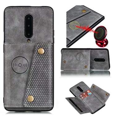 Imagem de Ranyi Capa para OnePlus 7 Pro, capa carteira com suporte para cartão de crédito [serve para suporte magnético para carro] Capa protetora de couro sintético com fivela dupla para OnePlus 7 Pro (2019