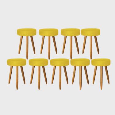 Imagem de Kit 09 Banqueta Alta Julia 50cm Bar Cozinha Balcão Bistrô Pé Palito Caramelo Suede Amarelo - Ahz Móveis