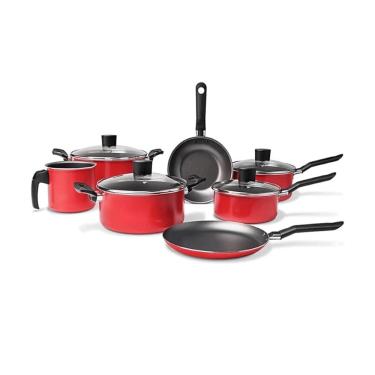 Imagem de Jogo De Panelas Brinox 7 Peças Garlic Com Tampa De Vidro 7001/101 - Vermelho