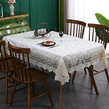 Imagem de Toalha de mesa de luxo branca retangular renda patchwork para mesa de jantar cozinha pano decoração (150x300cm/bege)