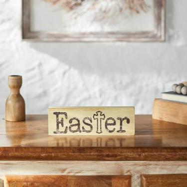 Imagem de VHC Brands Placa de parede Celebrate Grace Easter com cruz MDF branco antigo 3x9, decoração de Páscoa, decorações de casa para parede ou porta, decoração de primavera e Páscoa