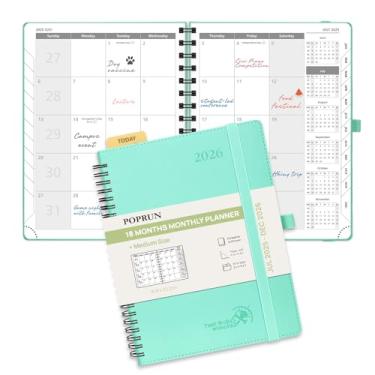 Imagem de POPRUN Agenda mensal 2025-2026 com encadernação espiral (16,5 x 21,5 cm), calendário de 18 meses (julho de 2025 a dezembro de 2026) - 4 páginas por mês com despesas e notas mensais, início de domingo