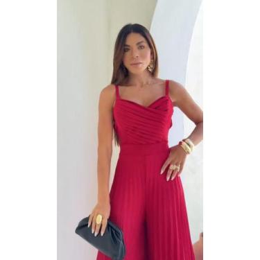Imagem de Macacão Pantalona Plissado Decote Trabalhado Elegante Casual - Le Kadr