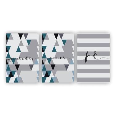 Imagem de Kit Placas Quadros 3 Pçs 20X30 Gratidão Amor Fé Triangulos