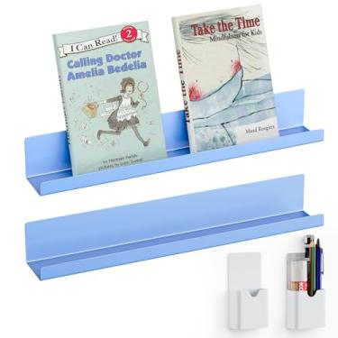 Imagem de Prateleira magnética para quadro branco, pacote com 2, prateleiras magnéticas para sala de aula com recipientes de caneta magnética, prateleira de exibição de livros flutuante de metal para