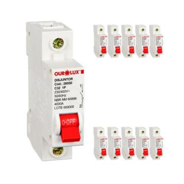Imagem de 10 Disjuntor Ourolux Unipolar Curva C 32a Inmetro Termomagnético