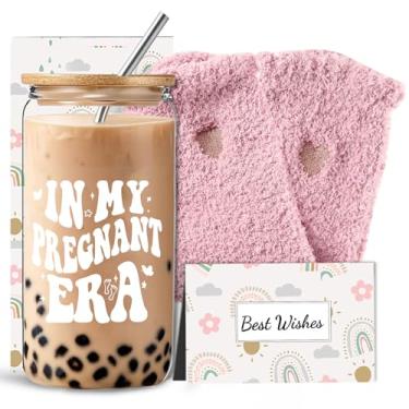 Imagem de DHQH Presentes de Dia das Mães Nova Mãe, Conjunto de Presente de Aniversário com Copo de Vidro de 473 ml, Presentes de Natal para Mães de Primeira Vez, Mãe Esperante