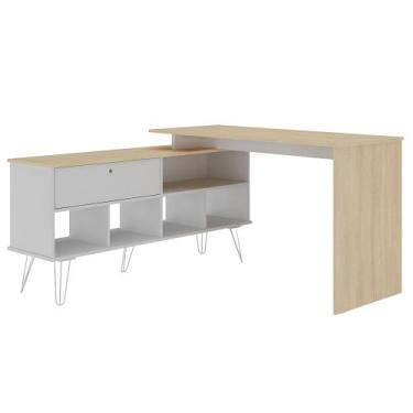 Imagem de Mesa Para Escritório Escrivaninha Em L Home Office Kalil A02 Carvalho 