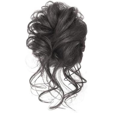 Imagem de Coque Bagunçado Coque Coque De Cabelo Rabo De Cavalo Chignon Cabelo Humano Brasileiro Encaracolado Ondulado Coque Bagunçado Extensões De Cabelo Pedaços De Cabelo Para M, Brown black