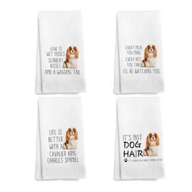 Imagem de NOQL Conjunto de 4 toalhas de cozinha e panos de prato para cães Cavalier King Charles Spaniel, presentes para mulheres, panos de secagem de cães, toalhas de chá para banheiro, cozinha, 40,6 x 61 cm