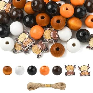 Imagem de Stiesy 100 peças de gado e contas de madeira redondas de 16 mm com cordão de juta DIY artesanato contas de madeira acessórios de festival a granel DIY guirlanda decoração de casa