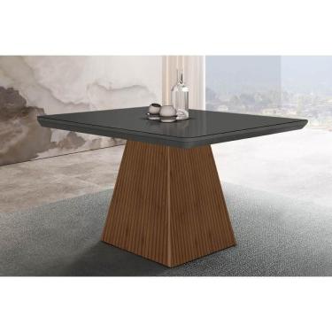 Imagem de Mesa De Sala Jantar Luna + Tampo Madeirado Vidro Curvo 90x90cm Grafite/imbuia Ripado-vidro Grafite