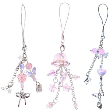 Imagem de Atarvana Amuletos de capa de telefone fofos, pingentes de telefone celular, chaveiro de laço estético, berloques de telefone para câmera de telefone, acessórios femininos e femininos, Plástico Metal