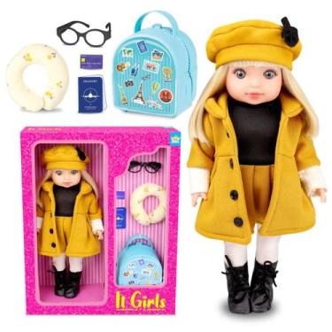 Imagem de Boneca IT Girl Viagem Estilosa Roupa Amarela Acessórios Mala - Anjo Br