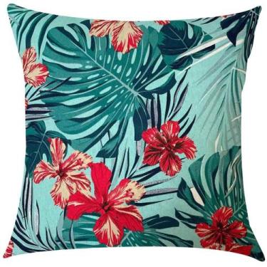 Imagem de Capa de Almofada Hibisco e Costela de Adão Tiffany Impermeável 45x45cm
