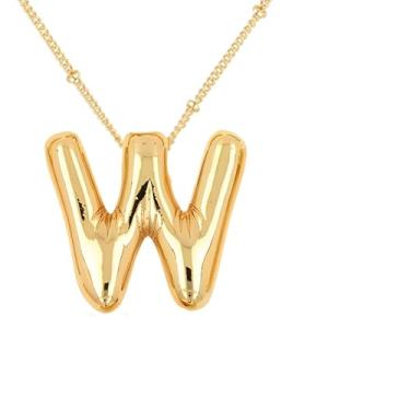 Imagem de Colar com letras de bolhas , pingente de alfabeto com inicial de balão banhado a ouro 18 k Joias para meninas adolescentes, Cobre, Sem Pedra Preciosa