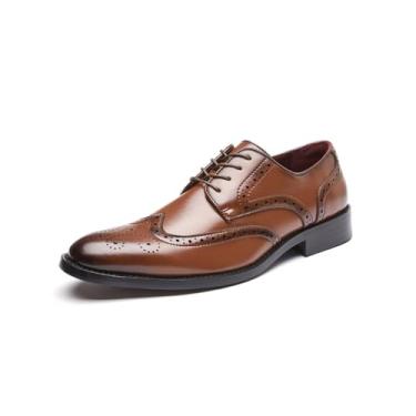 Imagem de Sapato social masculino estilo britânico Brogue Oxford sapato social bico fino formal para negócios, Marrom, 37