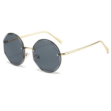 Imagem de Óculos de sol redondos sem aro, masculino e feminino, armação grande, vintage, com lentes UV400 (dourado e preto)