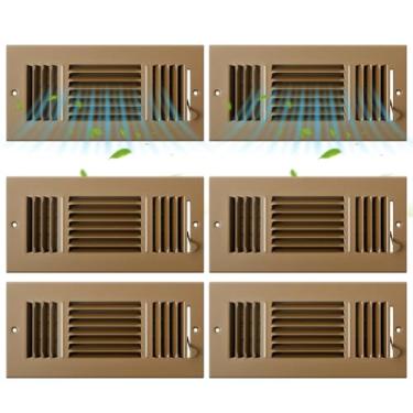 Imagem de Datanly 6 peças marrom tamanho interior 25 x 10 cm capas de ventilação de teto 3 vias parede lateral registro de teto capa de ventilação de ar condicionado de aço sólido para casa, banheiro