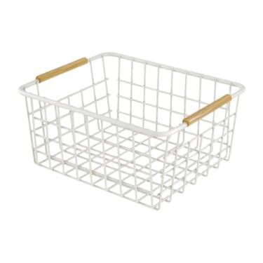 Imagem de Yajuyi Cesta de armazenamento de ferro, organizador de brinquedos, multiuso com alça, recipiente para lanches para armários de quarto, armários de cozinha e, Branco 28x17.5x12cm