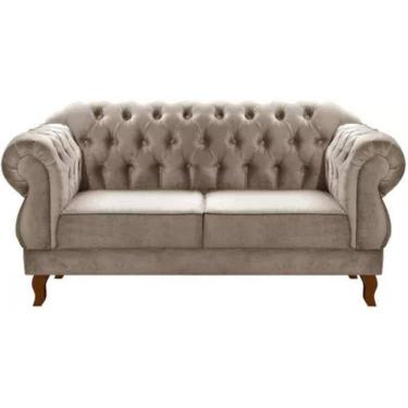 Imagem de Sofá Chesterfield 2 Lugares Duquesa Vintage Retrô Capitonê Veludo Capuccino