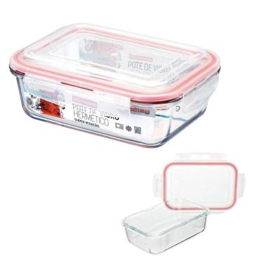 Imagem de Tigela De Vidro Hermético Vasilha Marmita Mantimentos Tampa 1040ml Para Microondas Freezer Congelador Guarda Alimento