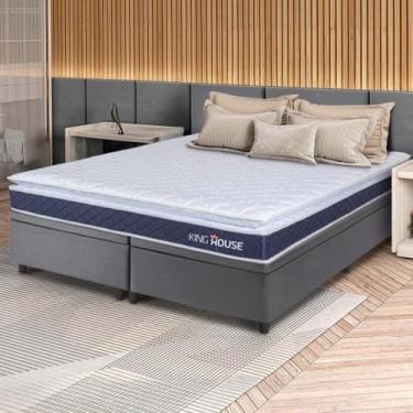 Imagem de Conjunto Box Baú Cinza Durban Azul Espuma D28 Queen 158x198x64 - King House