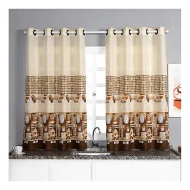 Imagem de Cortina para Cozinha Estampada Quarto Sala Escritório Porta Janela - Estampa Xícaras – Visual retrô com um toque aconchegante