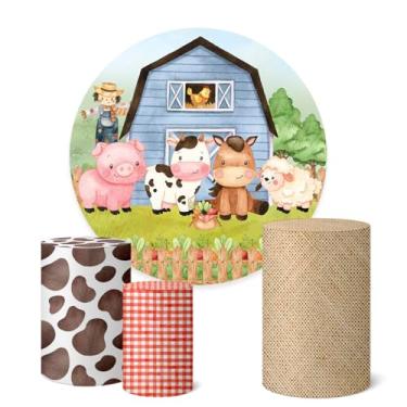 Imagem de Trio Capas Cilindro + Painel Sublimado 1,50m Fazendinha (K1FZD035)