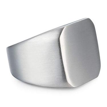 Imagem de IFUAQZ Anel masculino de aço inoxidável quadrado sinete motociclista fosco escovado simples prata antiga anel sólido, Metal, Sem pedra preciosa