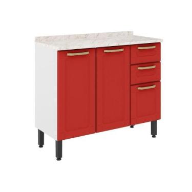 Imagem de Balcão de Aço com Tampo 3 Portas 2 Gavetas Colors Bertolini, Vermelho/
