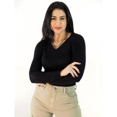 Imagem de Blusa Feminina Manga Longa Viscose Cores Elastano Gola V Anticorpus-Feminino