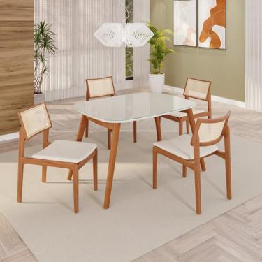 Imagem de Sala de Jantar Mesa Tampo em Mdf com Vidro 4 Cadeiras em Linho 110x76c