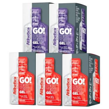 Imagem de Kit 5x Atlhetica Nutrition Go! Recovery & Energy Gel (10 Sachês) - Suplementos Alimentar Liquido (5x Caixas, 3x Morango - 2x Guarana com Açai)