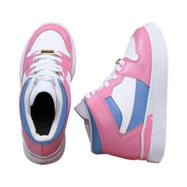 Imagem de Tênis Casual Branco, Azul e Rosa Kids Cano Alto | Molekinha-Feminino
