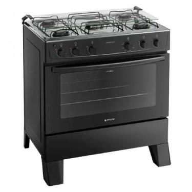 Imagem de Fogão Milão Bivolt Plus 5 Bocas Automático Mesa de Inox Atlas, Preto, 