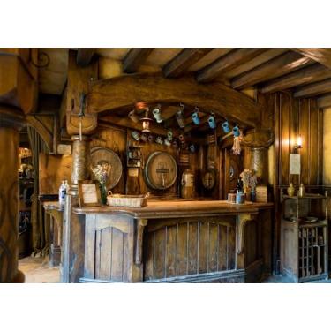 Imagem de Loccor Tecido de 3 x 2,4 m Pano de fundo de taberna Hobbit Vintage Hobbit Cabine de madeira Balcão Anel de fundo Lord Fans Hobbit Tema Decorações de festa adereços de estúdio fotográfico