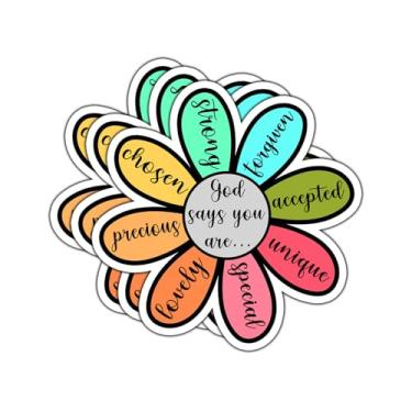 Imagem de (3 peças) God Says You are Strong Unique Special Flower Sticker Inspirational Quotes Christian Jesus Bible Verso Vinil Decalque Adesivos de Presente para Tumbler Laptop Kindle Garrafas de Água Livro
