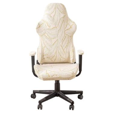 Imagem de Kitegrese Capa para cadeira de jogos, à prova de arranhões, capa de cadeira de jogador de jacquard de elastano macio, com capa de braço (bege)