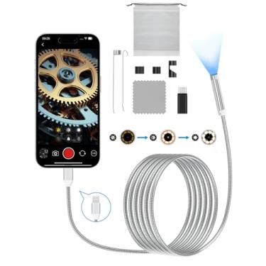 Imagem de Câmera endoscópica com luz, câmera de endoscópio HD 1920p com 8 luzes LED ajustáveis, endoscópio de fole de 1,8 m com luz, endoscópio IP67 à prova d'água de 8 mm para iOS e Android (5004 PRO)