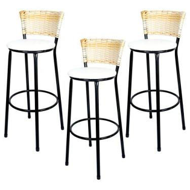 Imagem de 3 Banquetas Alta Para Cozinha Hawai Palha - Laumar, Branco