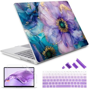 Imagem de Lepeoac Compatível com laptop Microsoft Surface de 12,4 polegadas Go 3 Go 2 Go 1 modelos: 1943 2013 (versão 2023 2022 2020, capa rígida de plástico com capa de teclado e protetor de tela, flores de