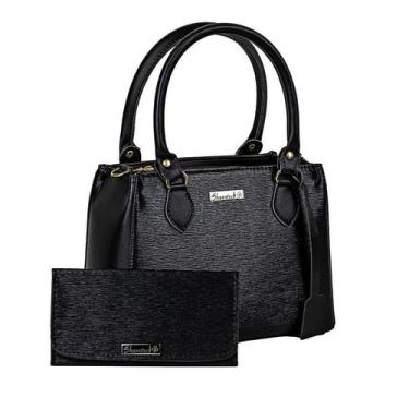 Imagem de Kit Bolsa Feminina Executiva Transversal + Carteira Mão Preta Lançamen