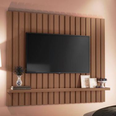 Imagem de Painel 60 Pol 160cm Suspenso Ripado Link Castanho - Hb Móveis