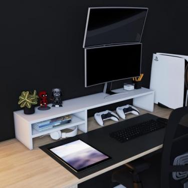 Imagem de Suporte Para Monitor Elevado Mesa Home Office Setup Gamer Organizador MDP 100cm (Branco)