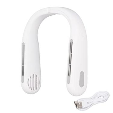 Imagem de Mini portátil pescoço ventilador mãos livres Bladesess turbina ventilador com 3 velocidades de rápida refrigeração USB pendurado pescoço ventilador elétrico para viagens esportes (Branco)