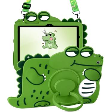 Imagem de Wazzasoft Capa para Samsung Galaxy Tab A8 de 10,5 polegadas - Capa fofa para meninas, meninos, desenho kawaii, feminino, com alça giratória, suporte e alça de silicone macio verde Funda para tablet