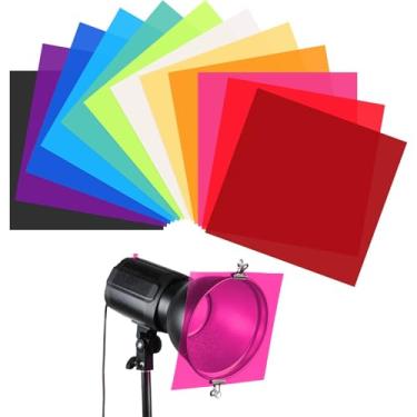 Imagem de Barydat 12 peças de filtro de luz de gel corretivo, difusor de iluminação de 30 x 30 cm, fita difusora de LED, géis de iluminação, folhas transparentes, géis coloridos para iluminação, lâmpada de