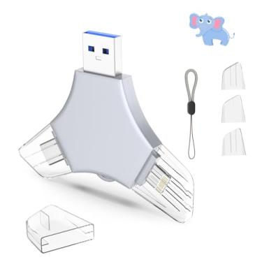 Imagem de Pen Drive USB 3.0 de 64 GB para iPhone, 3 em 1 com memória externa, suporte de fotos, vídeos, armazenamento de dados/backup, pen drives de alta velocidade V11.52 para iPhone/iPad/Android/PC - Preto